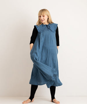 JOURNY Ruffle Detachable Collar Margot Collar Aegean Blue Linen 3