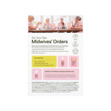 Advertisement for midwives' orders with product images and text on a white background