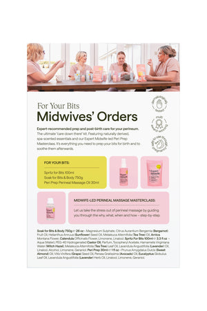 Advertisement for midwives' orders with product images and text on a white background