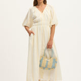 Bella Waffle Maxi Dress in Ecru and White by Summery Copenhagen – bump-friendly cotton maternity summer dress with button-down front
