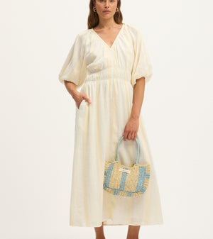 Bella Waffle Maxi Dress in Ecru and White by Summery Copenhagen – bump-friendly cotton maternity summer dress with button-down front