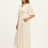 Bella Waffle Maxi Dress in Ecru and White by Summery Copenhagen – bump-friendly cotton maternity summer dress with button-down front