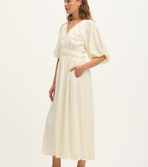 Bella Waffle Maxi Dress in Ecru and White by Summery Copenhagen – bump-friendly cotton maternity summer dress with button-down front