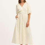 Bella Waffle Maxi Dress in Ecru and White by Summery Copenhagen – bump-friendly cotton maternity summer dress with button-down front