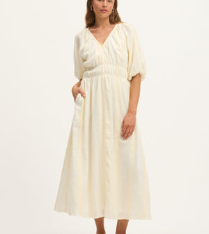 Bella Waffle Maxi Dress in Ecru and White by Summery Copenhagen – bump-friendly cotton maternity summer dress with button-down front