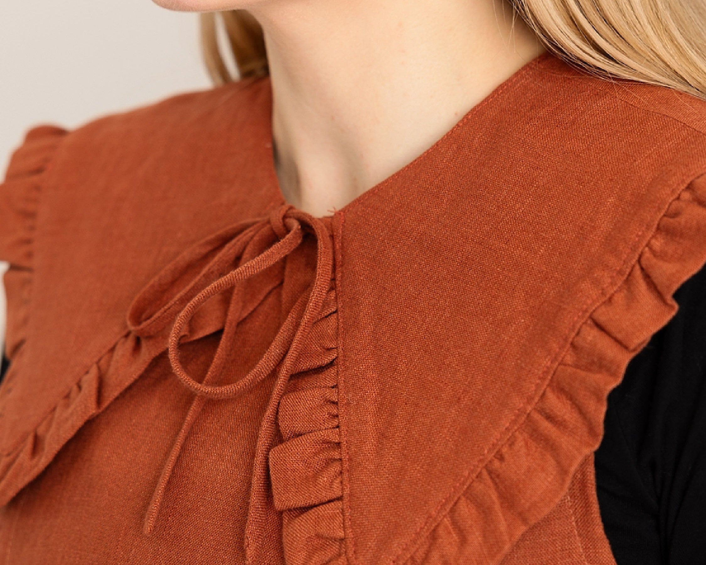 JOURNY Ruffle Detachable Collar Margot Collar Burnt Orange Linen 4