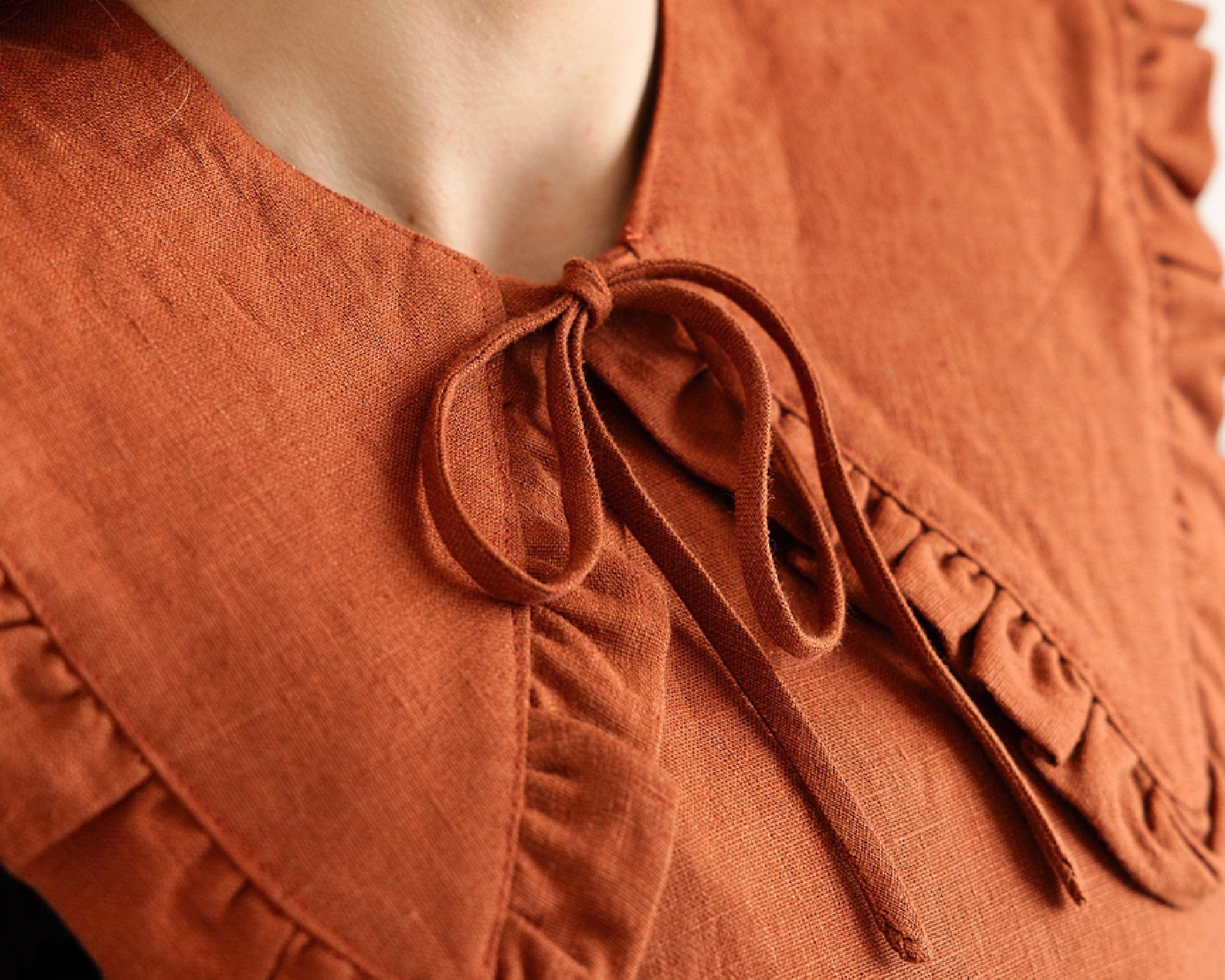 JOURNY Ruffle Detachable Collar Margot Collar Burnt Orange Linen 1