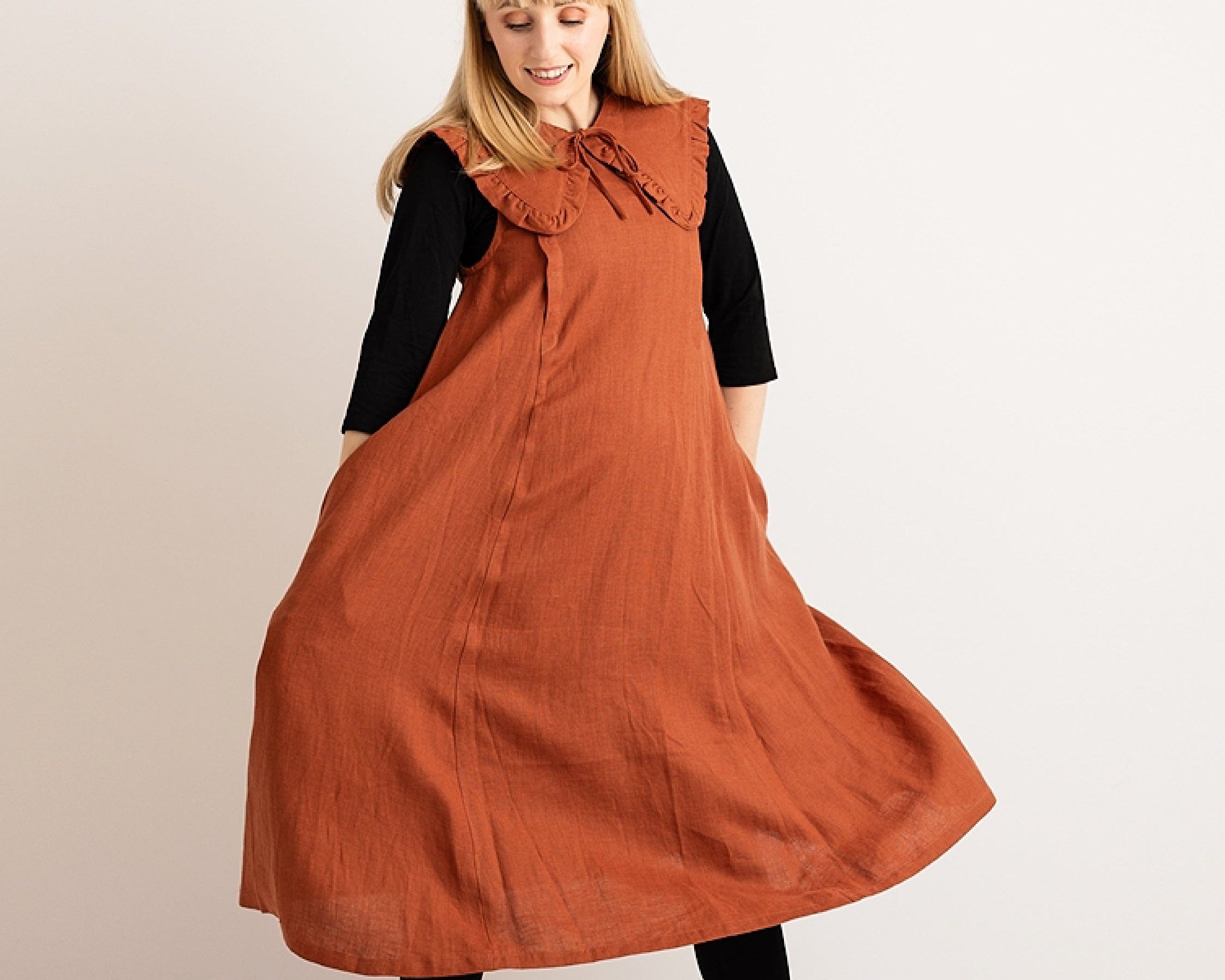 JOURNY Ruffle Detachable Collar Margot Collar Burnt Orange Linen 3