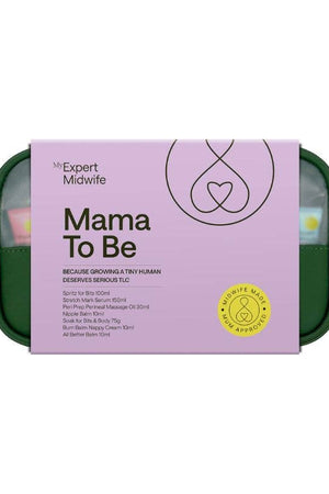 Packaged product for expectant mothers with a purple label and green case.