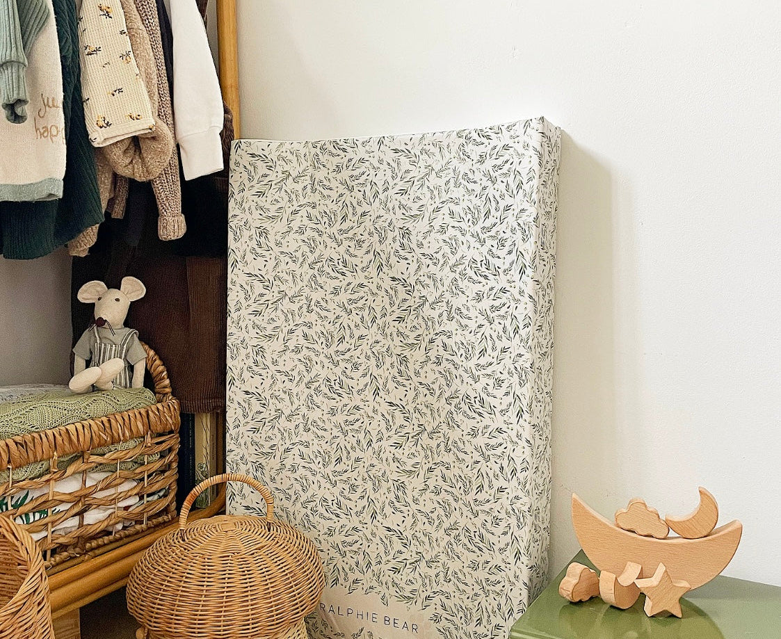 Ralphie Bear Willow Leaf Anti Roll Wedge Baby Changing Mat Sage Green 4