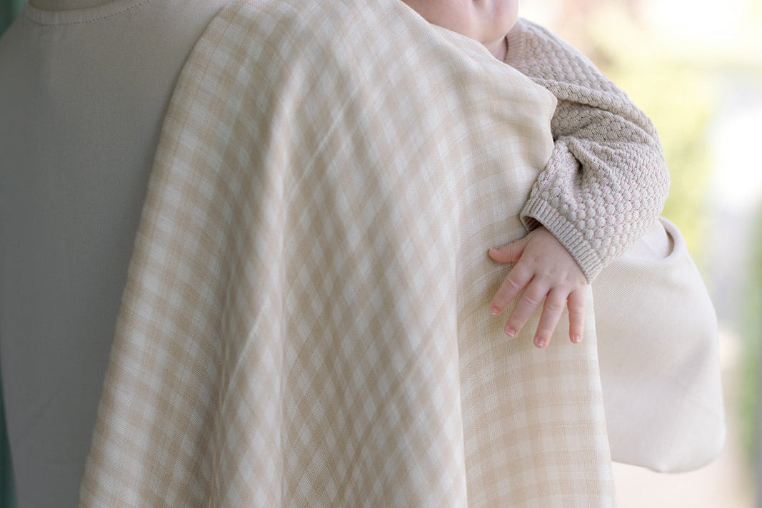 Ralphie Bear Gingham Beige Large Swaddle Muslin 11