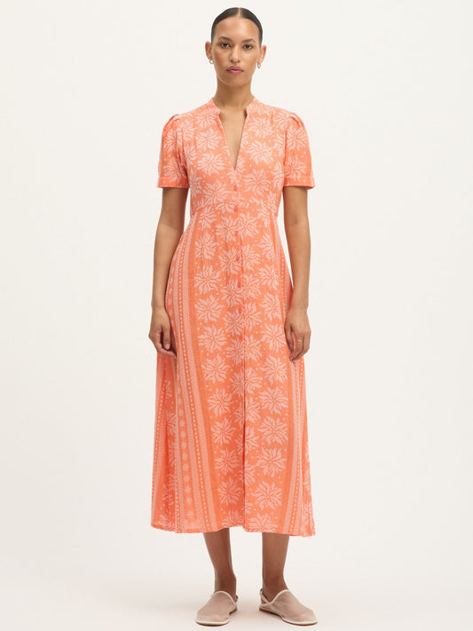 Deborah Waffle Midi Dress in Camelia by Summery Copenhagen – relaxed pink cotton summer dress with button front, great for pregnancy and breastfeeding
