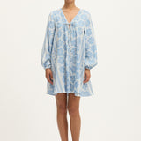 Deborah Waffle Mini Dress in Bright White and Blue by Summery Copenhagen – lightweight cotton mini with embroidered detail, ideal for mums during pregnancy and breastfeeding