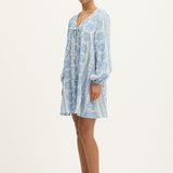 Deborah Waffle Mini Dress in Bright White and Blue by Summery Copenhagen – lightweight cotton mini with embroidered detail, ideal for mums during pregnancy and breastfeeding