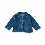 Bear Print Jacket & Jogger Set in blue denim, jacket only, front view with collar, four buttons and bear outlines