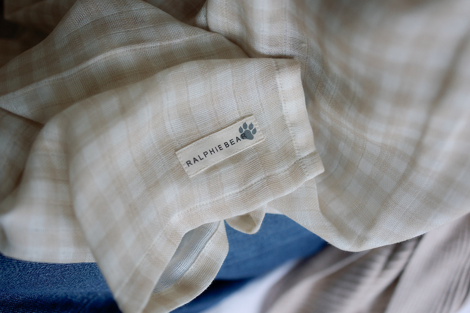 Ralphie Bear Gingham Beige Large Swaddle Muslin 3