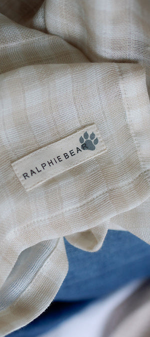 Ralphie Bear Gingham Beige Large Swaddle Muslin 3