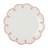 Pretty in Pink Scalloped Lunch Plate, top view of one white plate with a pink looped scalloped edge