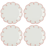 Pretty in Pink Scalloped Lunch Plates, set of 4 white plates with pink looped scalloped edges laid out in a grid