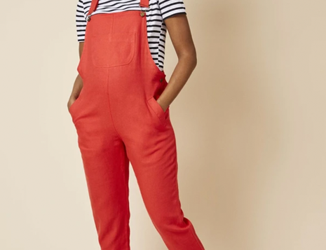 Doris Dungarees in Pillar Box Red Linen