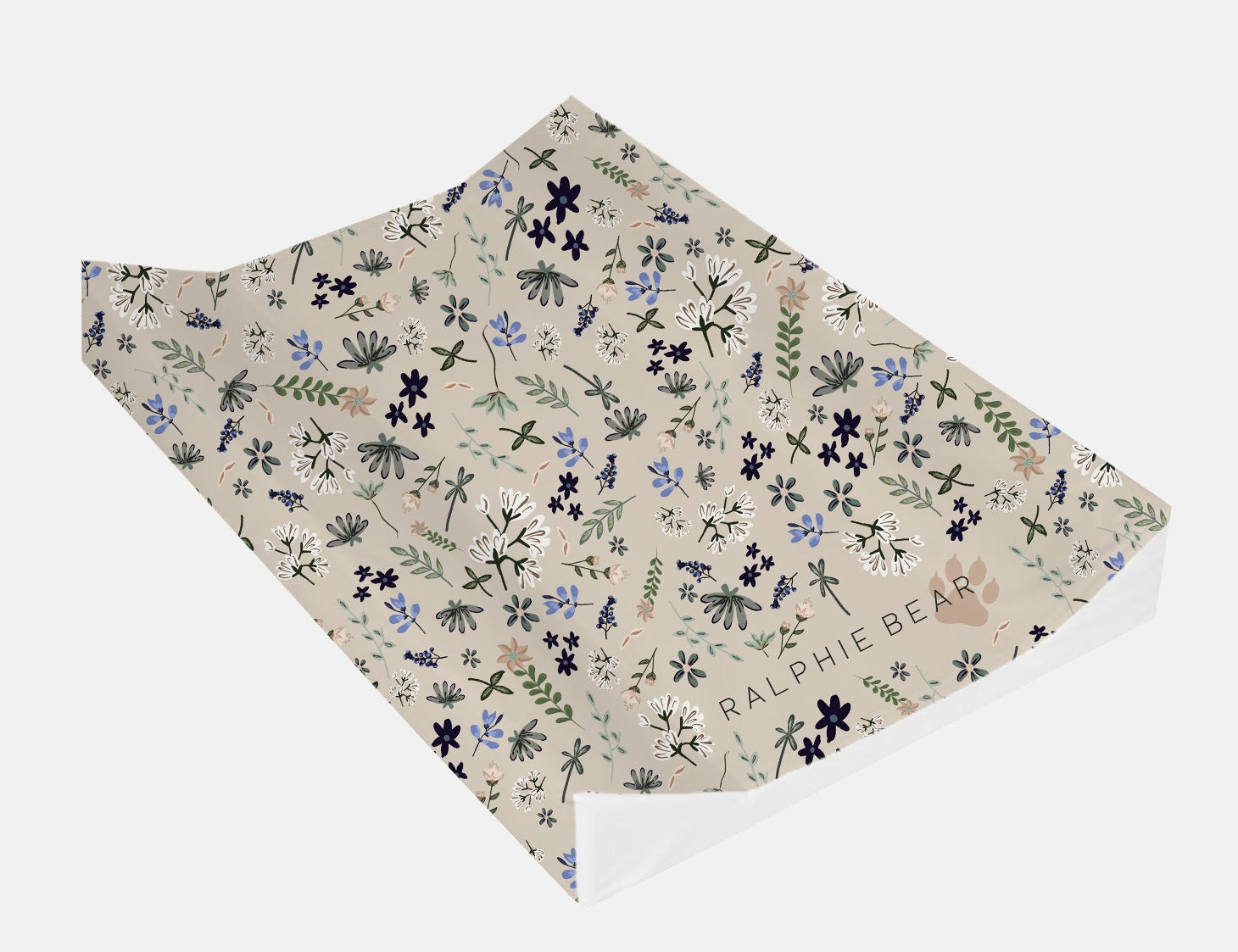 Floral patterned paper with 'Ralphie Bear' branding on a white background