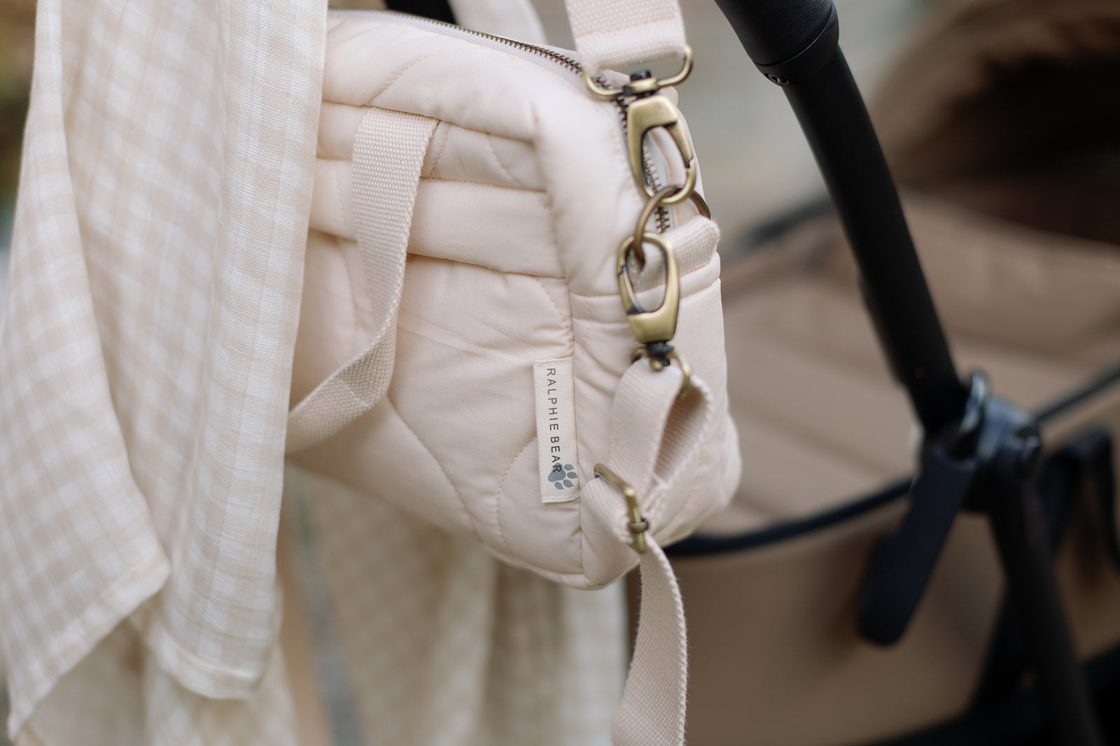 Ralphie Bear Ralphie Bear Quilted Changing Stroller Bag Beige Scallop 4