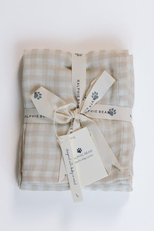 Ralphie Bear Gingham Beige Large Swaddle Muslin 1