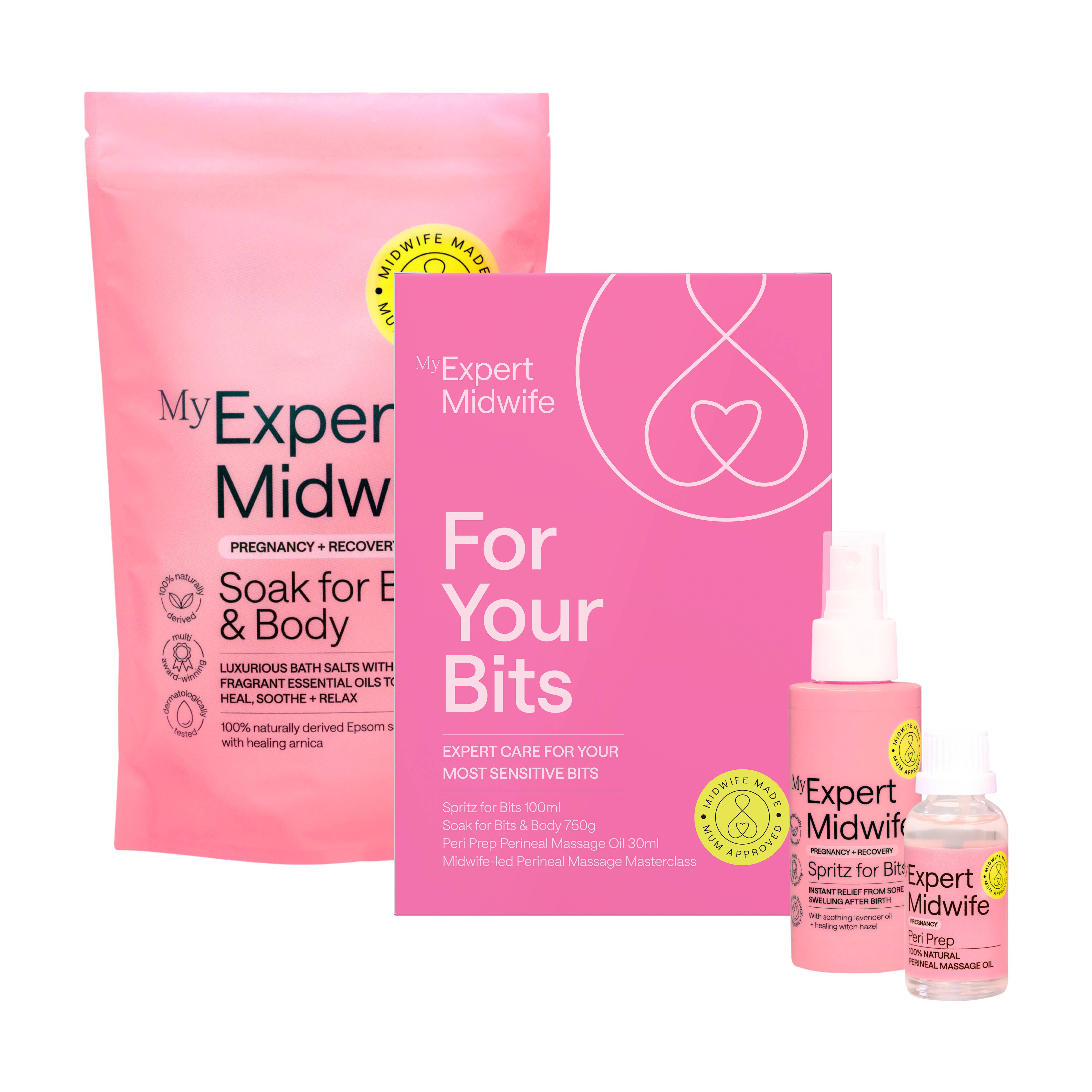 My Expert Midwife product set including a bag, bottle, and spray on a white background