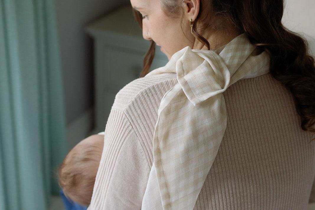 Ralphie Bear Gingham Beige Large Swaddle Muslin 5