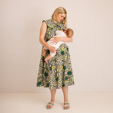 JOURNY Lucy Dress Maternity Breastfeeding Friendly Abstract Green Printed Linen 4