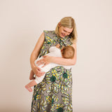 JOURNY Lucy Dress Maternity Breastfeeding Friendly Abstract Green Printed Linen 8