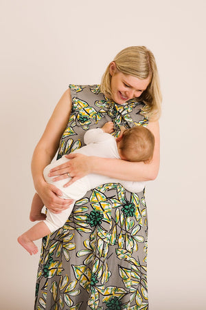 JOURNY Lucy Dress Maternity Breastfeeding Friendly Abstract Green Printed Linen 8