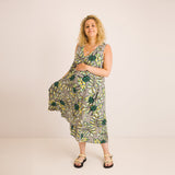 JOURNY Lucy Dress Maternity Breastfeeding Friendly Abstract Green Printed Linen 1