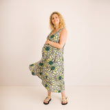 JOURNY Lucy Dress Maternity Breastfeeding Friendly Abstract Green Printed Linen 6