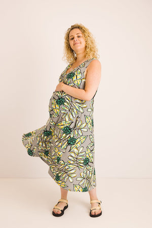 JOURNY Lucy Dress Maternity Breastfeeding Friendly Abstract Green Printed Linen 6