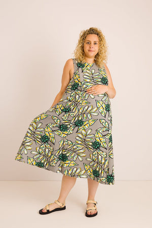 JOURNY Lucy Dress Maternity Breastfeeding Friendly Abstract Green Printed Linen 2