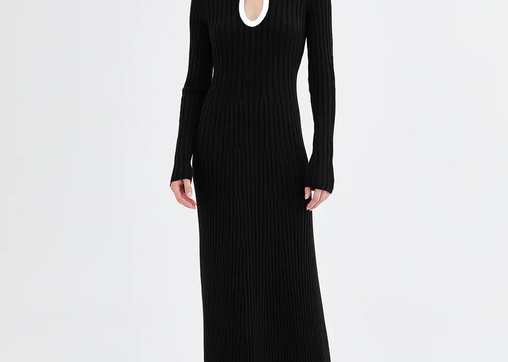 Joni Knit Dress - Black with cream trim