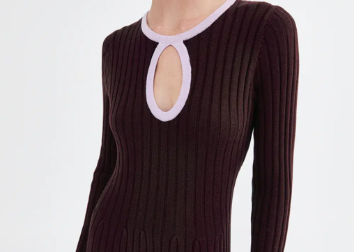 Joni Knit Dress - Brown with lilac trim