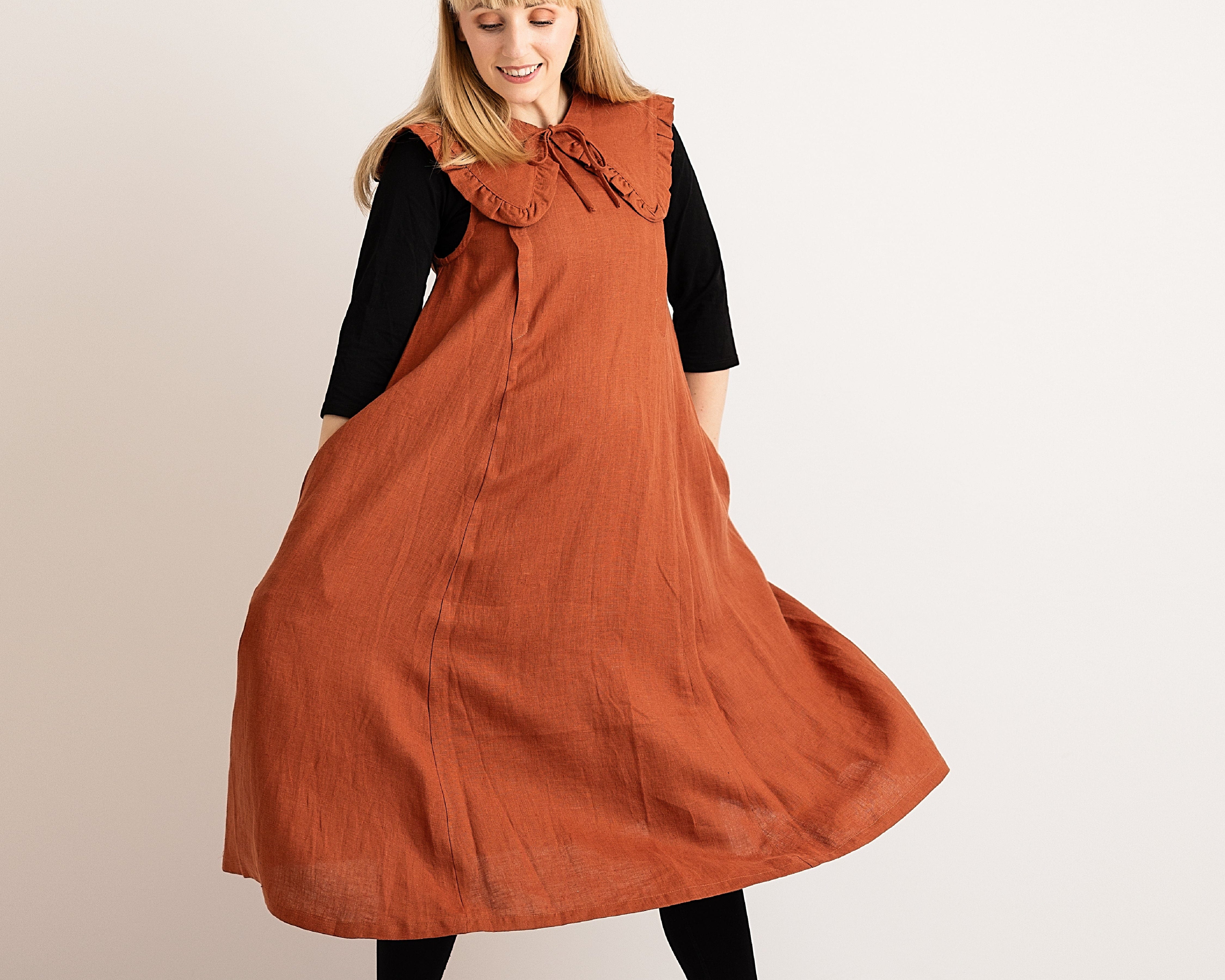JOURNY Linen Dress Lucy Burnt Orange 1