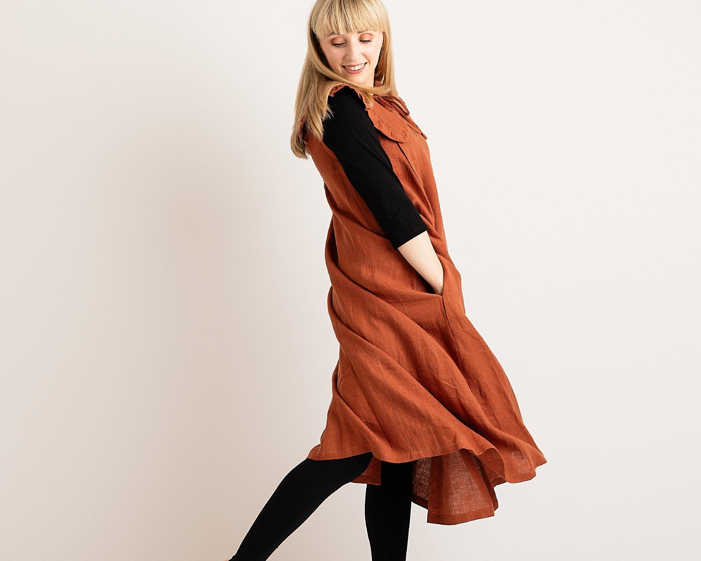JOURNY Linen Dress Lucy Burnt Orange 2