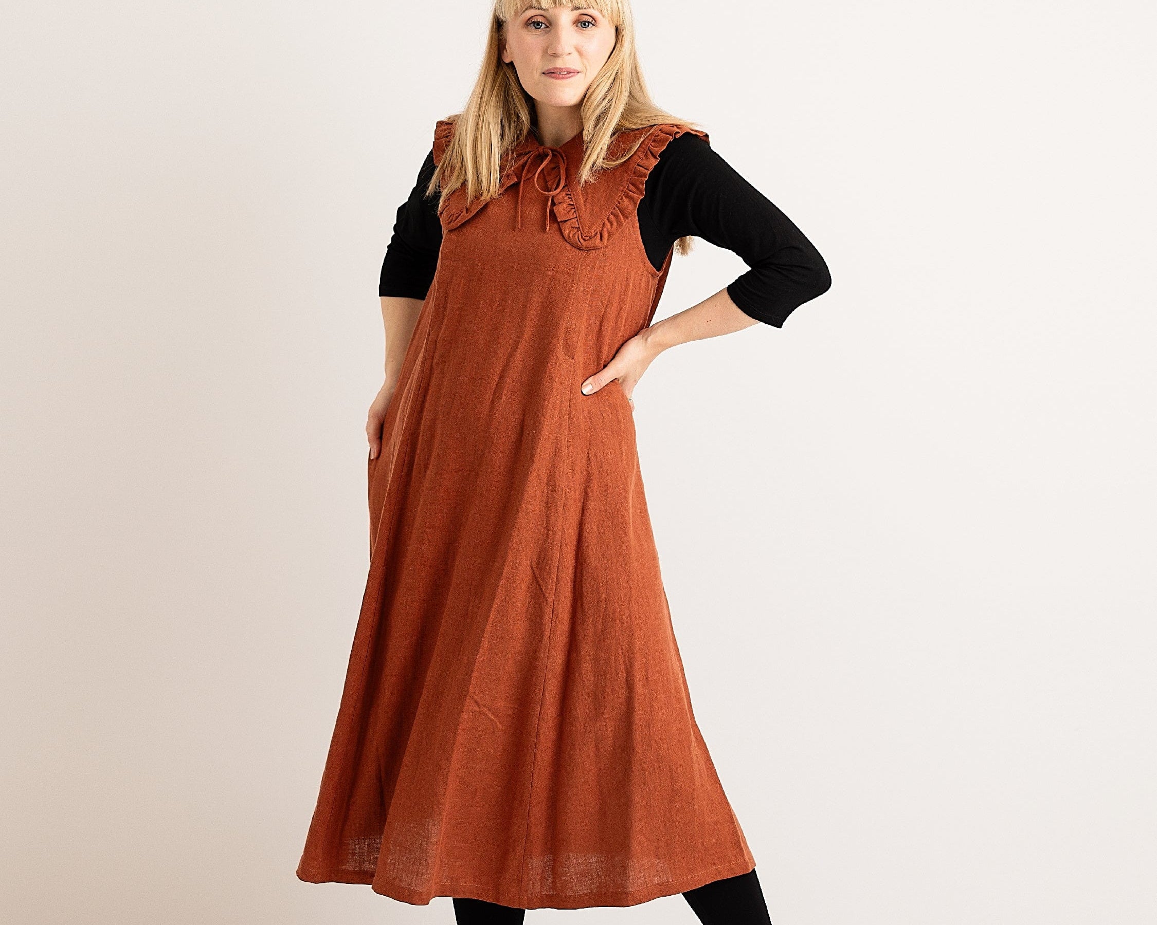 JOURNY Linen Dress Lucy Burnt Orange 3