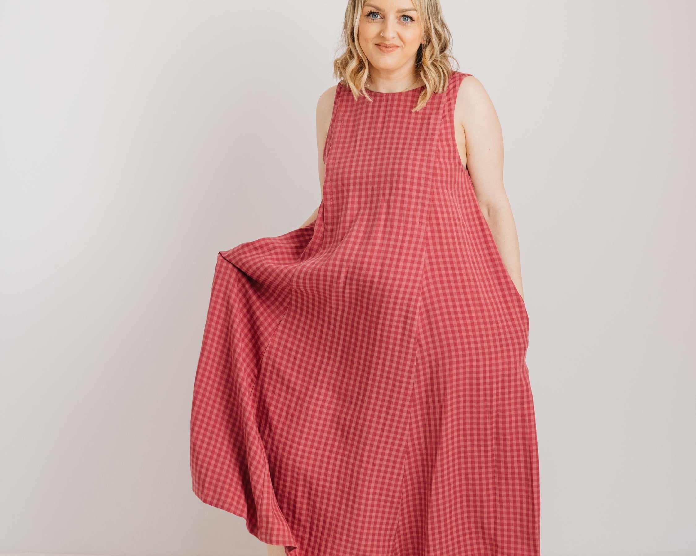 JOURNY Lucy Dress Pink Check Tencel 3