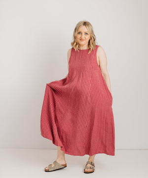 JOURNY Lucy Dress Pink Check Tencel 3