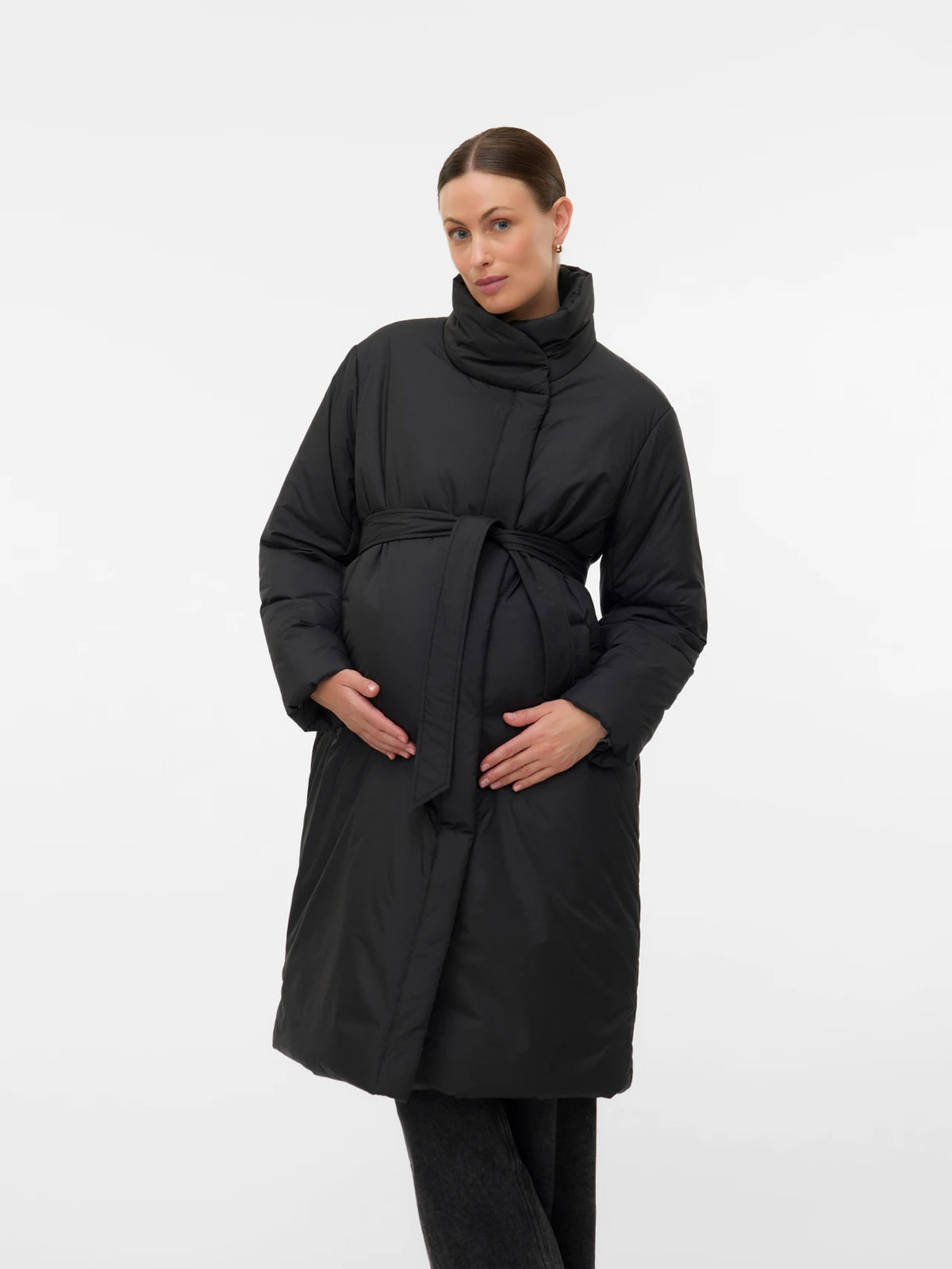 High Stand Up Collar Quilted Maternity Coat