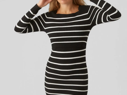 Mamalicious High Neck Knitted Maternity Midi Dress Black & White For The Creators Mamalicious High Neck Knitted Maternity Midi Dress Black & White For The Creators