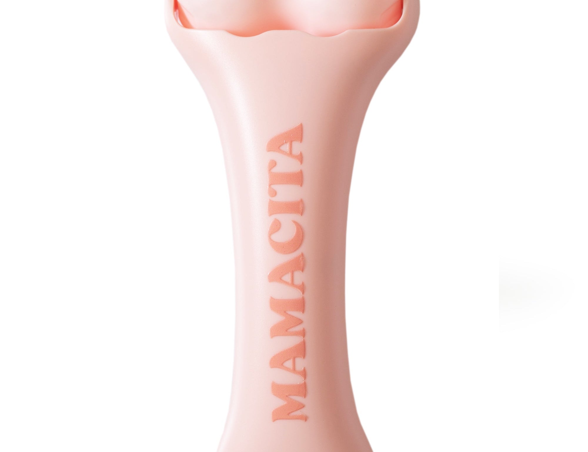 A light pink bone-shaped personal massager by MAMACITA, featuring two rounded balls at the top and the brand name embossed vertically on the handle, set against a plain white background.