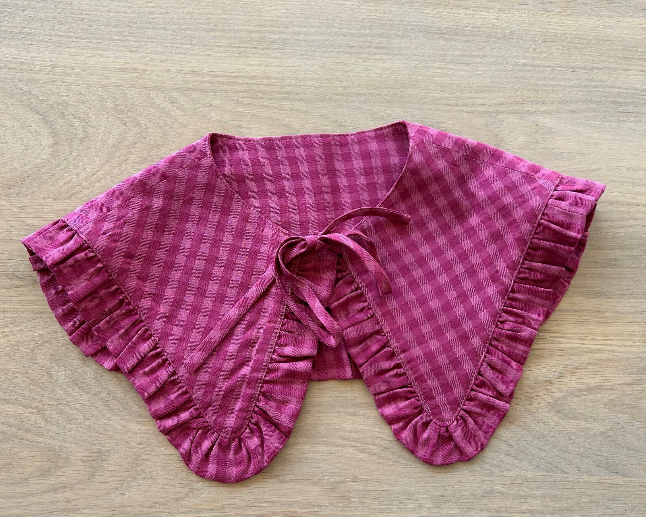 JOURNY Detachable Collar Margot Ruffle Collar Pink Check 2