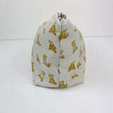 Teddy Bear Print nappy wallet, side view showing the seam, silver zip end and teddy bear pattern