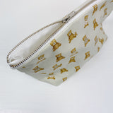 Teddy Bear Print nappy wallet, zip partly open showing the white lining inside the pouch