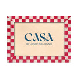 Classic Red Checked Photo Frame 7x5, front view in landscape with a red and cream checked border on white
